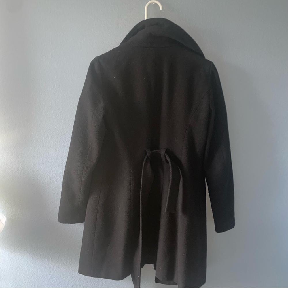 Black trench coat winter coat black business coat thick pea coat fall jacket - Picture 3 of 7